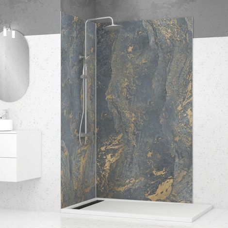 pack de 2 panneaux muraux pierre venus 90+120x210 cm avec profilés anodise brillant - stone'it
