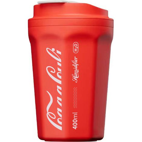 Diffuseur d'air sans fil 400ml rouge en forme de tasse Coca, humidificateur à flamme, ABS sans bouton, batterie lithium pour voiture et chambre (1/5)
