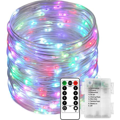 Bezaubernde LED-Lichterkette, batteriebetriebene Röhrenlichterkette mit Fernbedienung und Timer, 8 Modi (mehrfarbig, 7 Meter, 50 LEDs) (1/5)