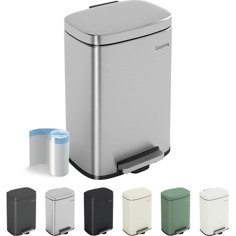 Pedal Kitchen Bin with Soft Close Lid, Step-On Trash Can with Inner Bucket 12L SILVER MATTE