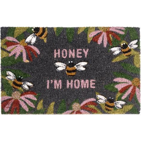 Felpudo moderno para interior y exterior 50 x 80 cm motivo abejas de fibra de coco dorso de PVC antideslizante multicolor Inigok (1/5)