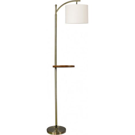 1xe27 Leder-Seiden-Lounge-Ständer mit beigem Lampenschirm und Holztisch 181x27x44 cm (1/3)