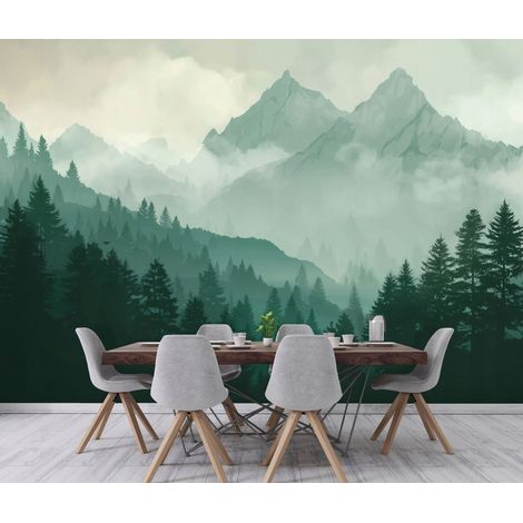 Fototapete Wald Berge Natur Landschaft, für Wohnzimmer und Schlafzimmer, 150 x 105 cm – Komplettset inkl. Kleister & Anleitung (1/5)