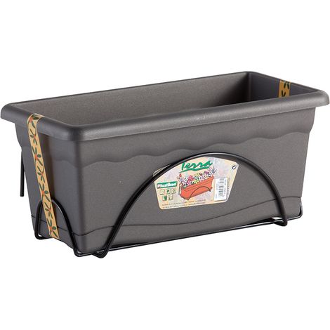 Fioriera con sottovaso integrato 40x24cm + supporto in metallo. colore antracite.