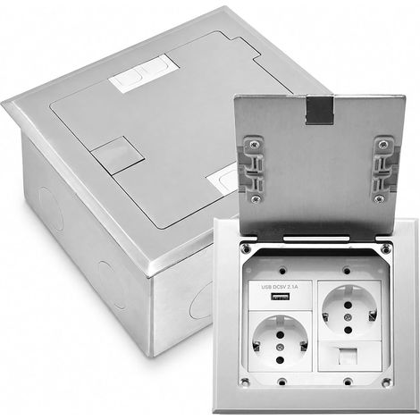 Prise Etanche Encastrable Acier Inoxydable - Prise de Sol Enfouie avec 2 AC + 1 USB A + 1 RJ45 - Prise Sol Encastrée pour la maison, le bureau/marbre, argenté (1/5)