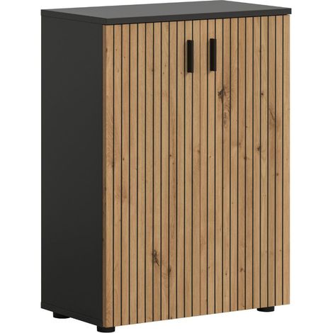 Mone Badschrank 2 Türen Eiche Dekor, dunkelgrau.