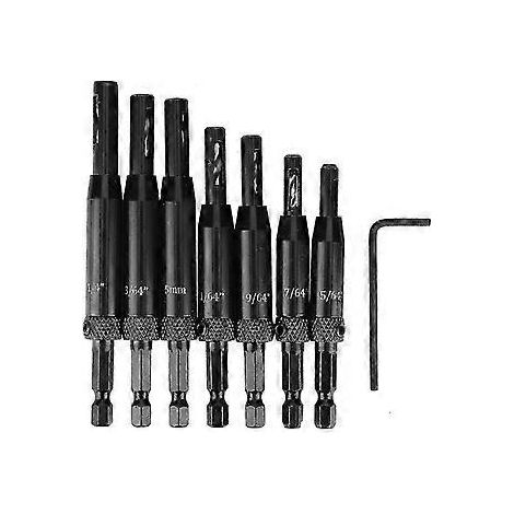 7-teiliges Scharnierlochbohrer-Set, schwarz, professionell, für Holzbearbeiter, inklusive 1 L-förmigem Sechskantschlüssel (IWO)