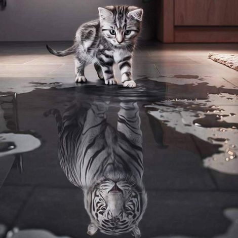 Kits de peinture diamant 5D à faire soi-même, décoration murale à faire soi-même, broderie diamant (Petit chat qui veut devenir un grand tigre, 3030cm) (1/5)