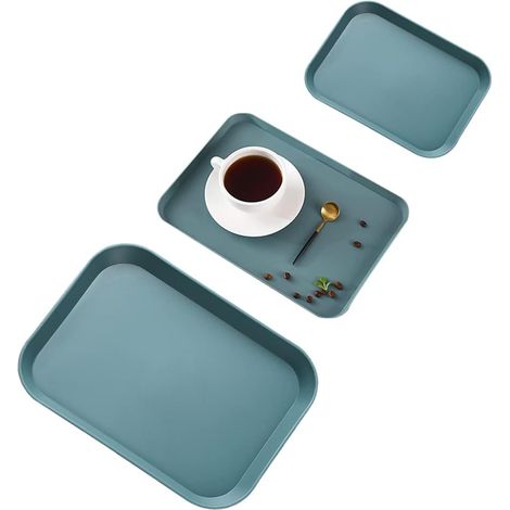 Lot de 3 Plateau, Rectangulaire, Plastique, Antidérapant, Vert, Pour Cuisine, Hôtel, Café (1/5)