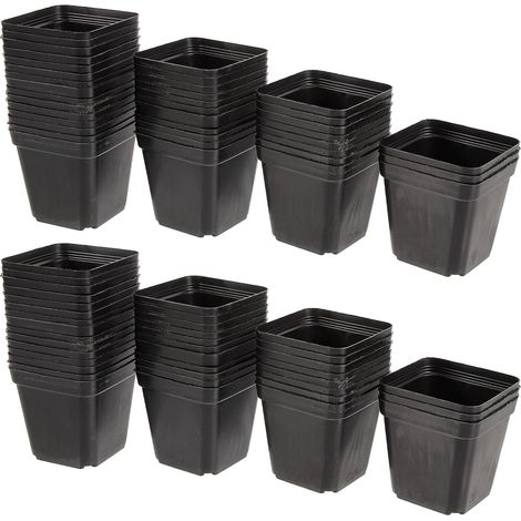 Anzuchttöpfe – 100 Stück – Schwarzer Kunststoff, quadratisch – mit Abflussloch – Für Setzlinge, Blumen und Gemüse – 7 x 7 x 4,7 cm (1/5)