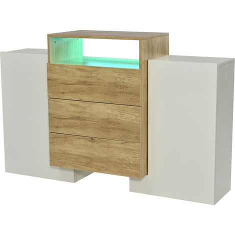 Madia moderna in MDF 140 cm bianco lucido e color legno con LED multicolore (1/5)