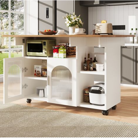 Mesa cocina con almacenaje y ruedas multifunción OKMYHOME (1/5)