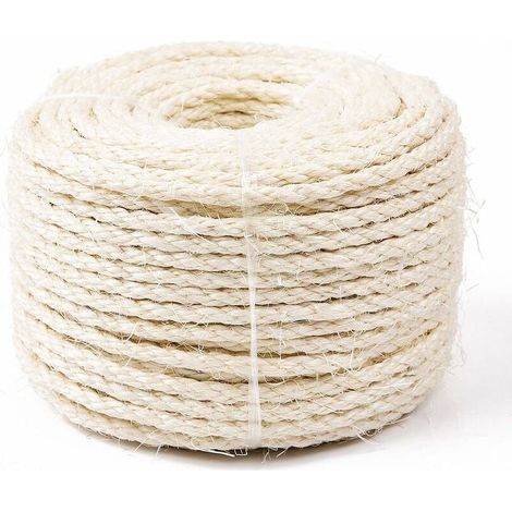 Corde de Sisal Naturel 8mm Remplacement Cordage Ancien Accessoire Idéal pour remplacer Poteaux de l'arbre à Chat, Balles Jouets en Sisal Inclus (25m, Blanc) (1/5)