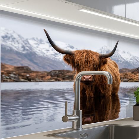 REVETEMENT MURAL DE CUISINE, CRÉDENCE DE CUISINE Highlander écossais - Marron - Eau 80x60 cm (1/5)