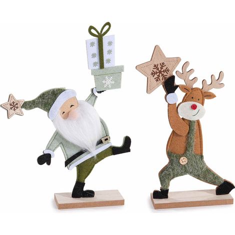 Babbo Natale e renna decorativi con pacchetti regalo realizzati in panno su base di legno, set da 8 pezzi, Babbo: cm 19,5 x 4 x 27 H