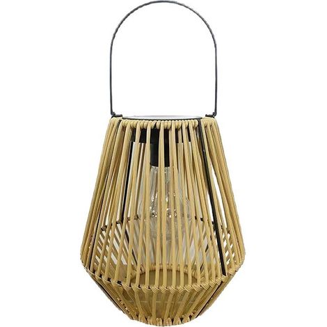Lanterne Solaire Extérieure Étanche - Luminaire LED Effet Rotin Brune pour Jardin 17.5x20cm (1/5)