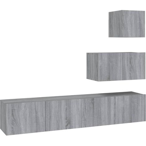 Conjunto de muebles mueble aparador TV televisión salón dormitorio salón 4 piezas sonoma madera contrachapada gris 020024838