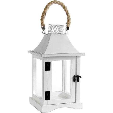 LANTERNA CON STRUTTURA IN LEGNO E LATTA 17.5X17.5X36 CM COLORE BIANCO (1/2)
