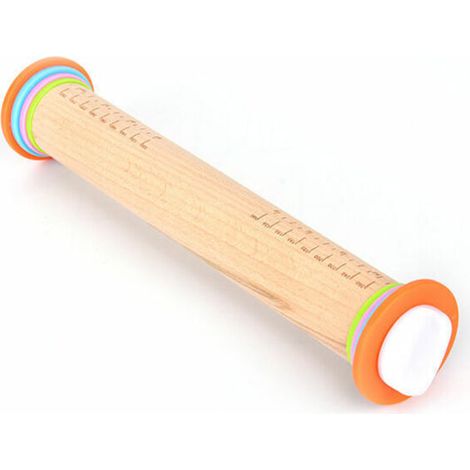 Verstellbarer Nudelholz mit 4 abnehmbaren Ringen zum Backen, Buchenholz, 35 cm - Crezuo