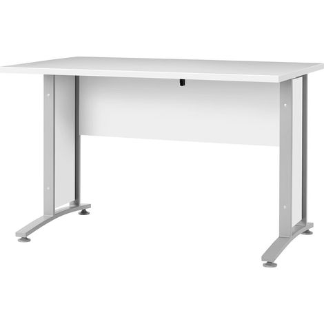 Prisme  Schreibtisch Weiss und silbergrauer Stahl.