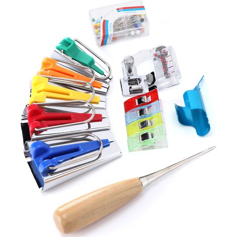 Cloth Bias Tape Makers Manual DIY Presser Foot Binding Sewing Clip Quilting Tool Set (1/5)