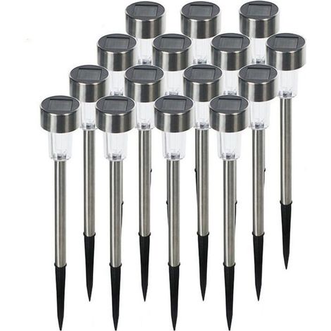 Lot de 15 lampes solaires RVB avec capteur de contrôle, étanches IP44, LED, idéales pour les parcs, les jardins et les piscines, en acier inoxydable, lumière blanche (1/3)