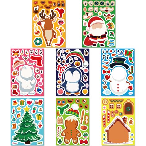 Lot de 8 autocollants décoratifs de Noël : bonhomme de neige, pingouin, puzzle sapin de Noël, autocollants à faire soi-même pour enfants