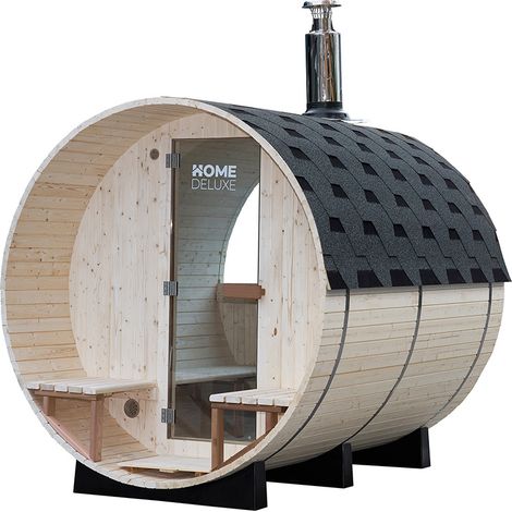 Home Deluxe Sauna de barril LAGOM DELUXE con estufa de leña - Dimensiones: 210 cm x 240 cm aprox.