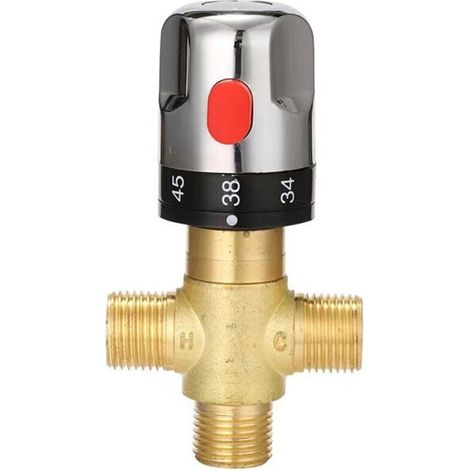 Robinet mélangeur thermostatique, mitigeur thermostatique, robinet mitigeur de douche avec connecteur1/2 NPT", robinet de marque d'échelle centigrade,Solid Brass (1/5)