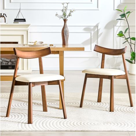 2er-Set Esszimmerstühle aus Kautschukholz in Weiß, gepolsterter Sitz und ergonomische Rückenlehne (1/5)