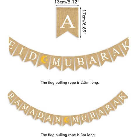 Bannière Eid Mubarak en toile de jute - Décoration à suspendre pour les fêtes de l'Aïd, les fenêtres du couloir ou du salon (1/5)