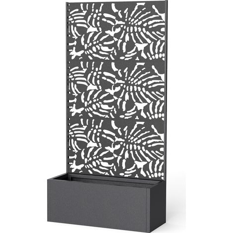 Jardinière avec treillis, bac à fleurs, avec brise-vue, pour plantes grimpantes, métal, 90 x 35 x 180 cm, noir (1/5)