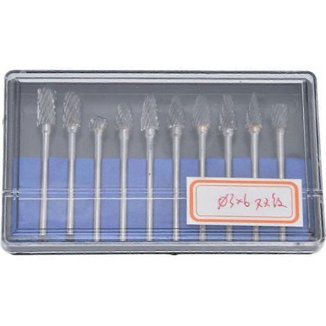 Lot de 10 limes rotatives en carbure cémenté, tête de meulage haute vitesse à double coupe en acier au tungstène pour polissage double motif (1/5)