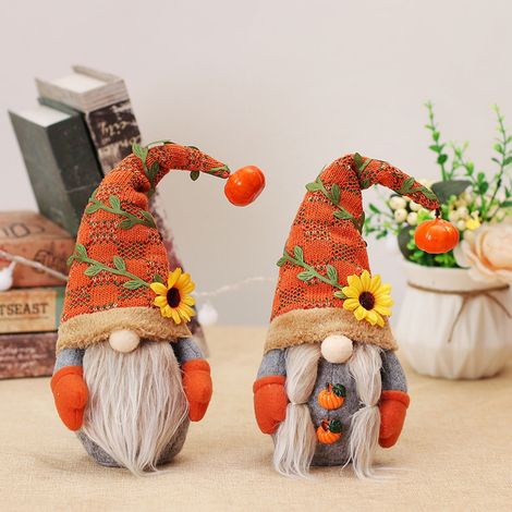 Gnome - Décor Automnal - Ornement en Tissu pour Thanksgiving et Fête des Récoltes - Lot de 2 (1/5)