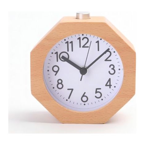 Réveil Analogique en Bois, LED Non-Tic-Tac avec Chiffres Arabes Réveil Lumière Nuit Snooze Fonction Batterie Facile à Régler pour Les Enfants Hommes Femmes