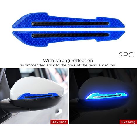 (bleu) Bande adhésive réfléchissante réfléchissante de signalisation, autocollant de protection sans trace pour rétroviseur extérieur de voiture (1/5)