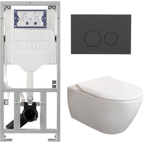 Villeroy & Boch Subway 2.0 DirectFlush CeramicPlus Pack WC slimseat Abattant WC avec réservoir Geberit et plaque de déclenchement mat anthracite avec