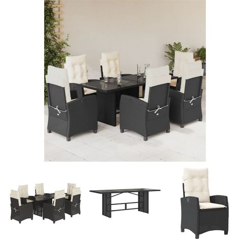 The Living Store 7-tlg. Garten-Essgruppe mit Kissen Schwarz Poly Rattan - Gartenmöbel-Sets (1/5)