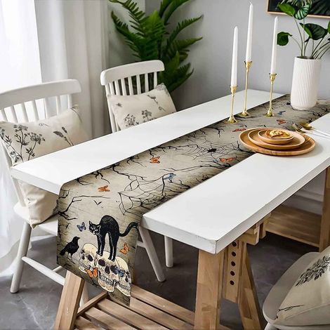 Nappe De Table - Lin - 33 X 183 Cm - Pour Décoration Thématique Halloween Et Jour Des Morts - 1 Pièce (1/5)