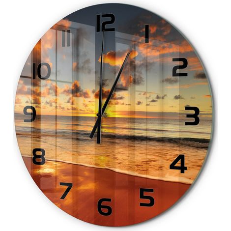 Horloge Murale Ronde Déco Salon Verre Trempé Silencieuse Design Contemporain Plage australienne fi 60 cm (1/5)