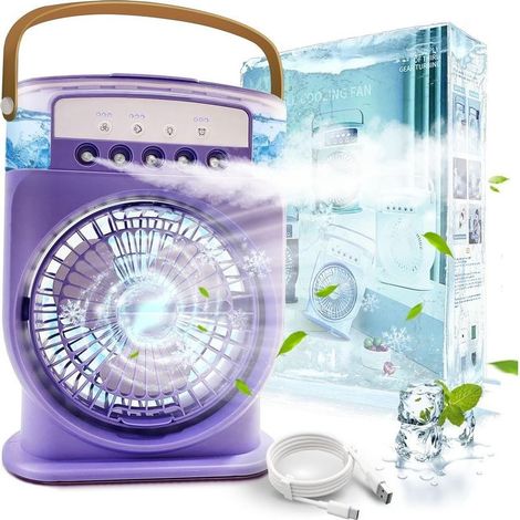 Climatiseur Portable Silencieux 4 en 1,(Violet)Ventilateur Brumisateur Eau,Climatiseur Mobile sans Évacuation,Mini Climatiseur,Climatisation Rechargeable Clim Humidificateur Type C avec (1/5)