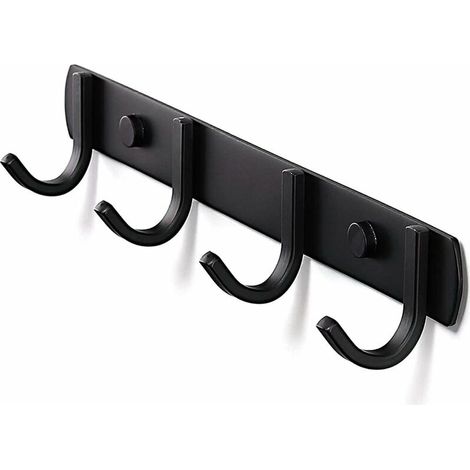 royaluxe - Porte Manteau Mural, Patères Porte Manteaux Design En Acier Inoxydable, Patères Salle De Bains Solide pour Chambre Bureau Noir (4 Hook), (1/5)