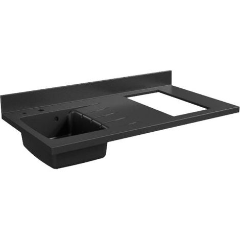 Cuisibane – Plan de travail monobloc en quartz 120 cm – Évier à gauche – Noir – Vidage automatique et trop plein intégré – Fabrication européenne (1/4)