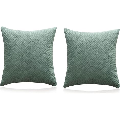 Funda de cojín decorativa (sin relleno), 45 x 45 cm, apta para sofás y camas, algodón acolchado, suave, juego de 2 unidades, color verde.
