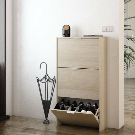 Dmora Zapatero de tres puertas con apertura abatible, color roble, 60 x 113 x 22 cm., con embalaje reforzado (1/4)
