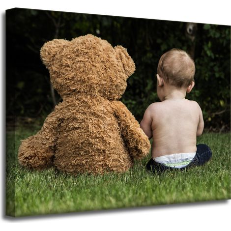 Leinwanddruck Kind mit Teddybär 50x40 cm