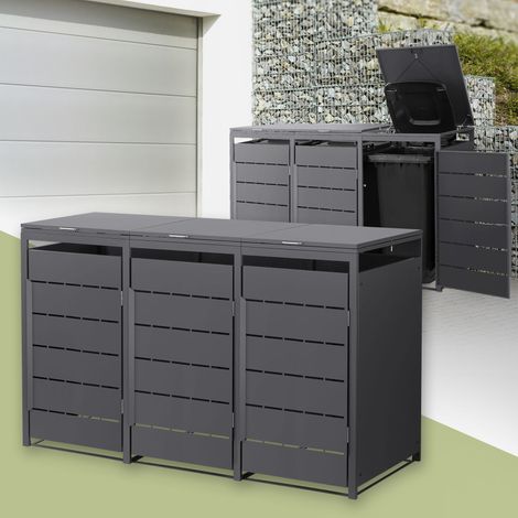 ML-Design 3x Cobertizos para Ocultar Cubos de Basura 240L Antracita 196x80x120cm Caseta de Acero para Jardín Exterior Contenedor Resistente Caja con Tapa Abatible y Puerta Resistente a la Intemperie (1/5)