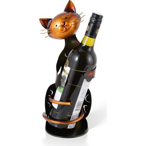 Botellero con forma de gato, estante para vinos, escultura de metal, decoración práctica para el hogar, hecho a mano. (1/5)