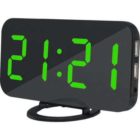 Specchio sveglia elettronico creativo e multifunzionale con caricatore per cellulare e display a LED.