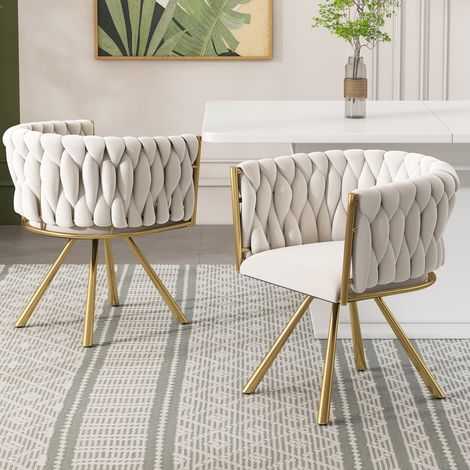 chaise salle manger pivotante velours beige et or OKMYHOME (1/5)